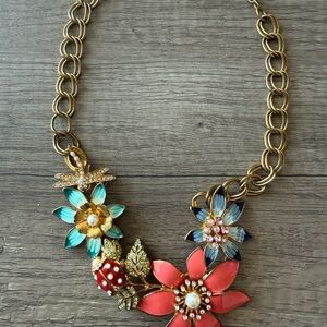Floral Gold Necklace with Multicolor Accents